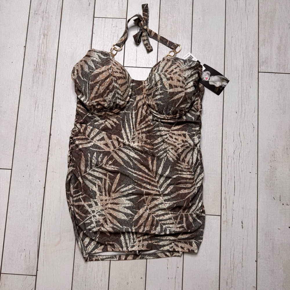 NWT Marilyn Monroe Plus Size 3X One Piece Swimsuit Halter Swim dress Palm Leaf